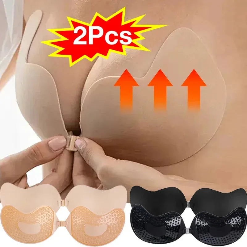 Sexy Women Invisible Push up Bra Self-Adhesive Silicone Bust Front Closure Sticky Bra Skin Backless Strapless Bra