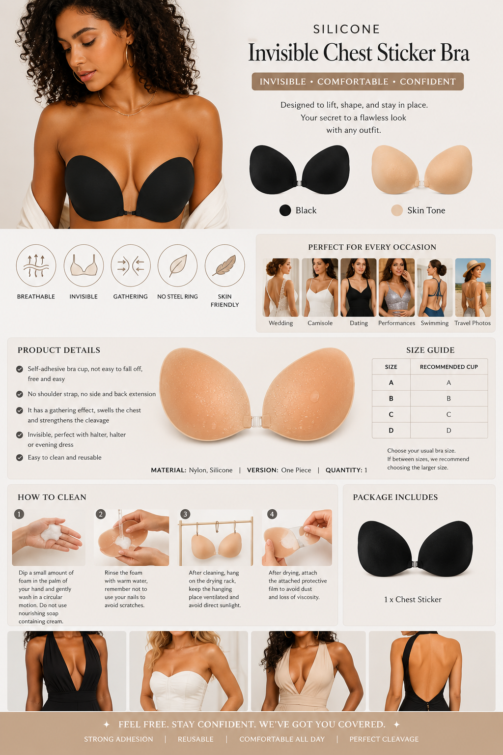 Sexy Women Invisible Push up Bra Self-Adhesive Silicone Bust Front Closure Sticky Bra Skin Backless Strapless Bra